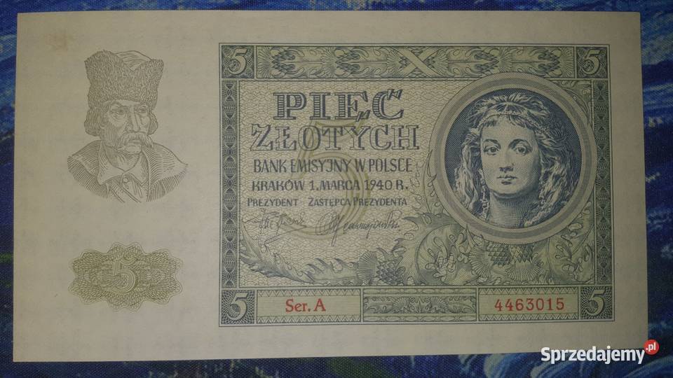 RZADKOŚĆ 5 złotych 1940 s A UNCUNC