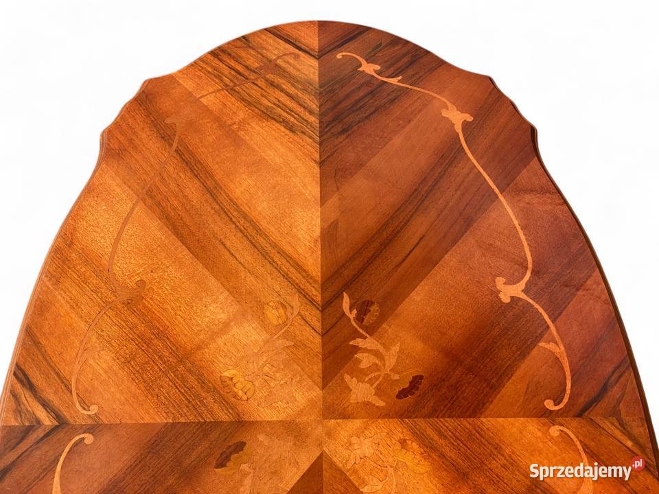 Owalny intarsjowany stolik kawowy ława jasny Gryfice sprzedam