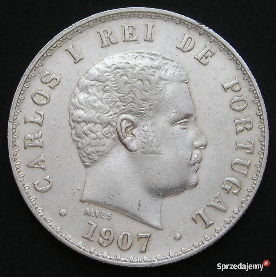 PORTUGALIA 500 REIS 1907 CARLOS I SREBRO STAN 2 Łódź sprzedam