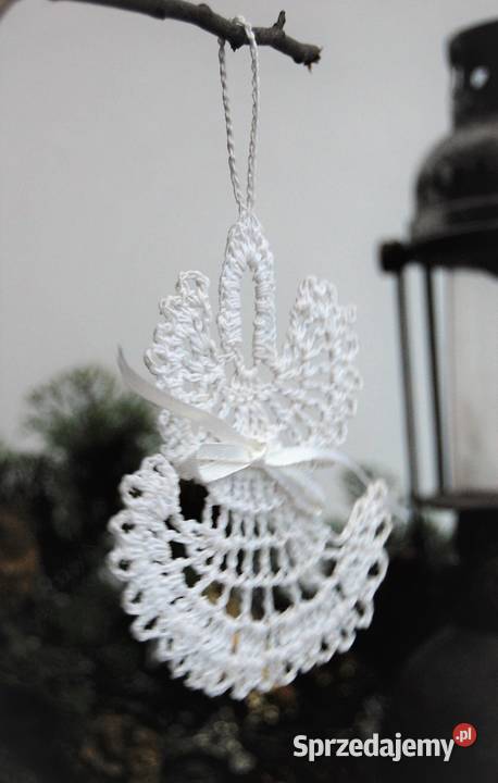 Anioł aniołek szydełkowy biały płaski zawieszka lubelskie