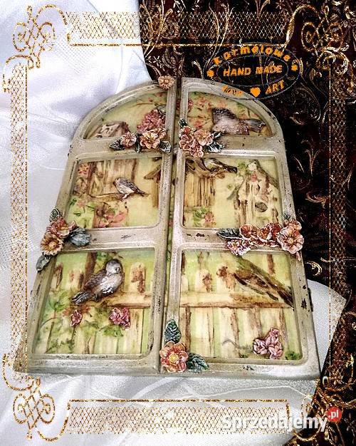 Panel w formie okna decoupage dekoracja handmade mazowieckie