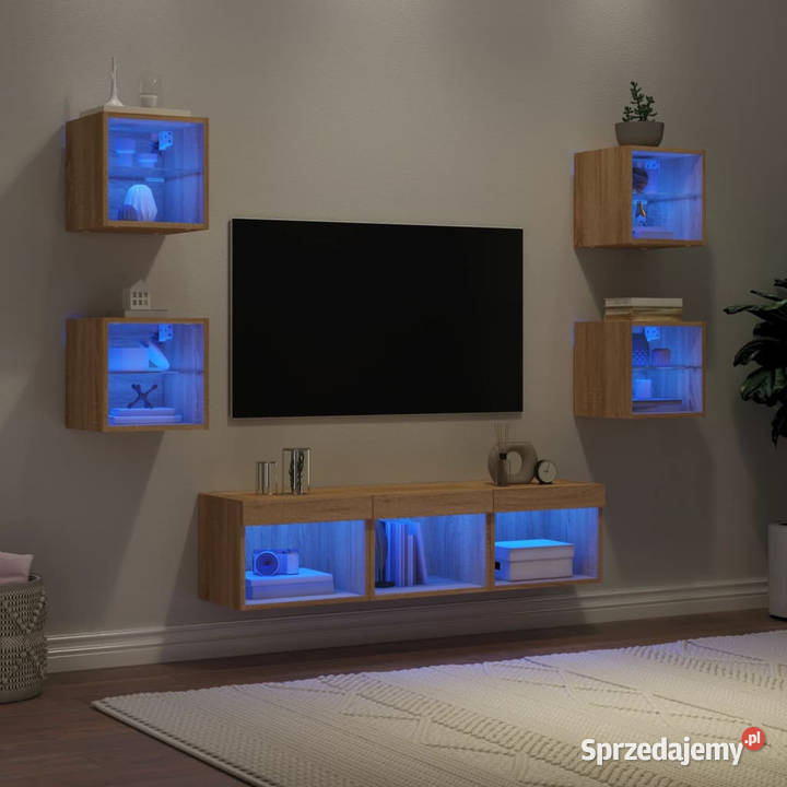 7częściowy zestaw mebli TV z LED dąb sonoma Warszawa