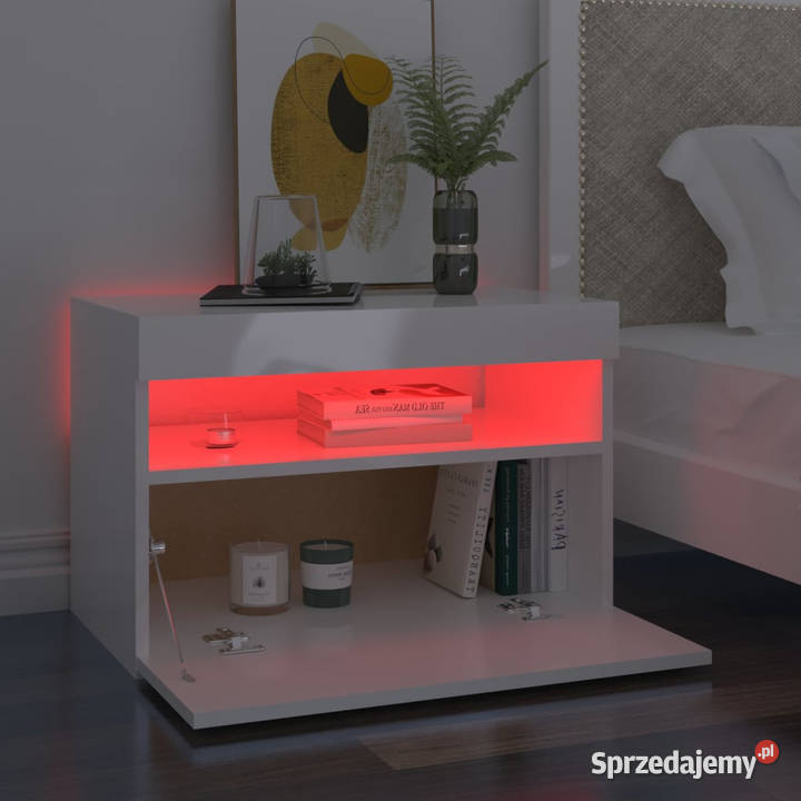 Szafki nocne z LED 2 wysoki połysk białe Warszawa