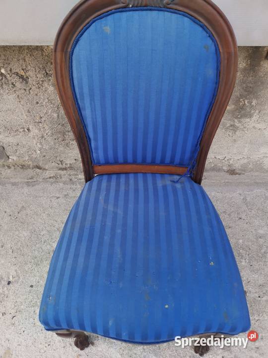 Mahoniowe kobaltowe krzesło antyk Do renowacji Wałbrzych sprzedam