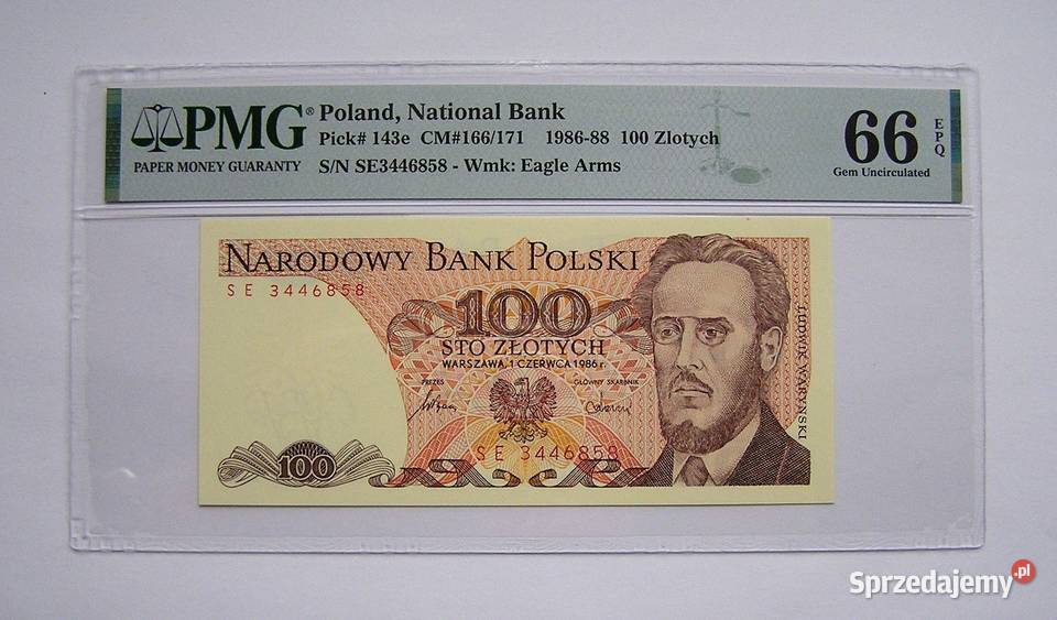 Polska 100 1986 r Seria SE PMG 66 EPQ Przepiękny Rydzyna