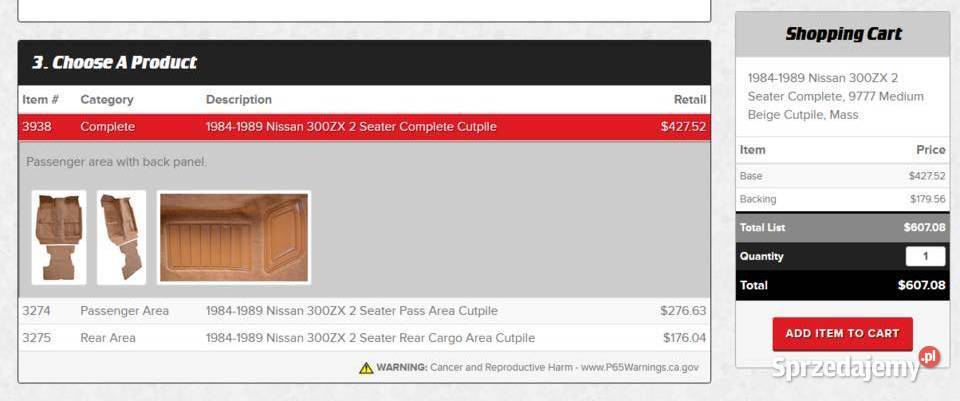 Dywan wykładzina Nissan 300ZX 2 seater beżowa Katowice