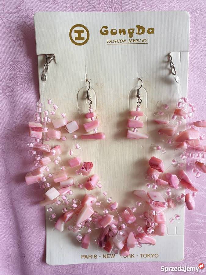 Komplet naszyjnik i kolczyki z różowymi kamykami Kraków
