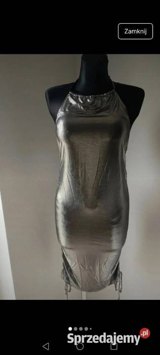 Elegancka sukienka srebna wyeksponowane plecy Rozmiar 36(S) Krosno