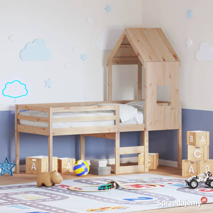 Wysokie łóżko z daszkiem lite drewno sosnowe 89cm