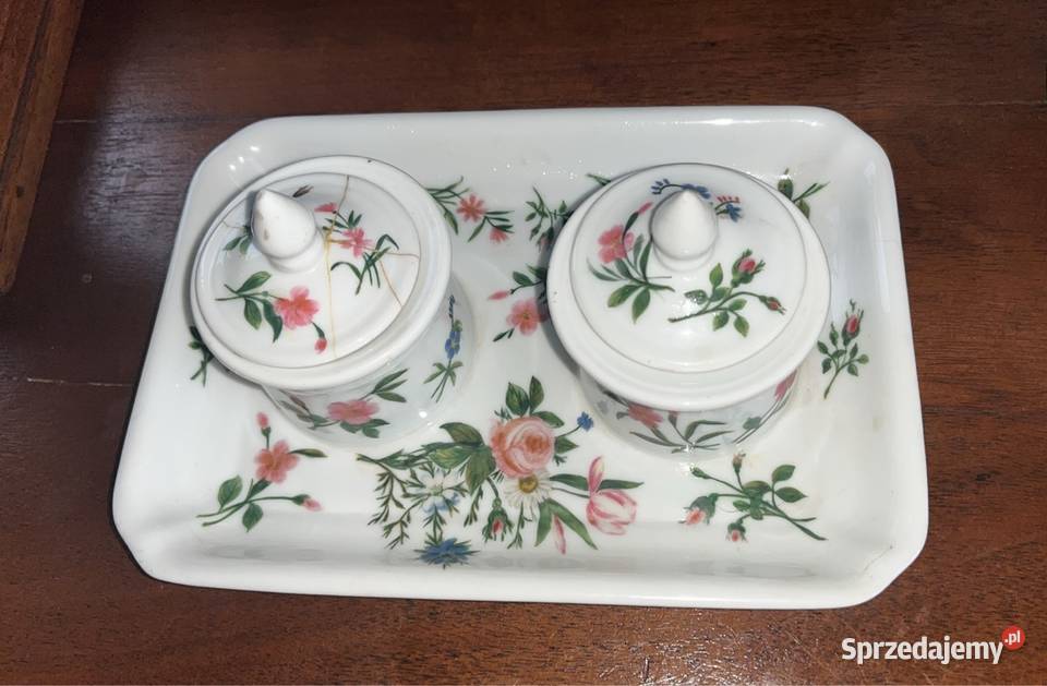 Kałamarz Biała porcelana Róże i chabry Gdańsk