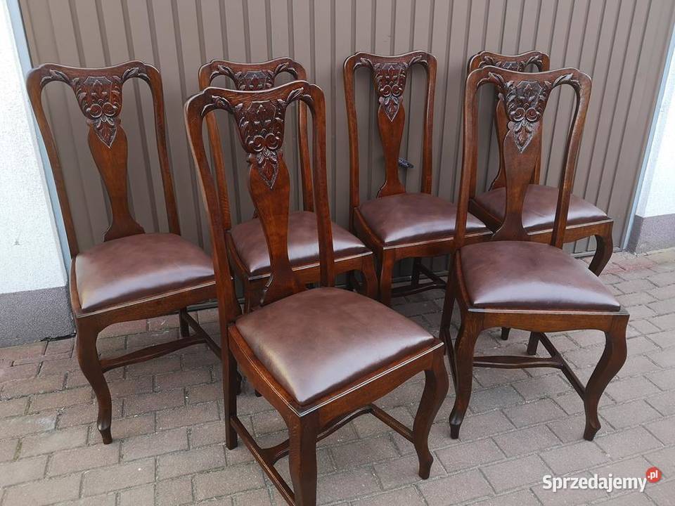 Krzesła Dębowe Wysokie Stare Antyk Komplet 6 Meble Swarzędz