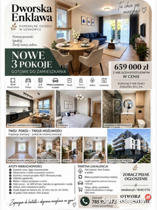NOWE GOTOWE DO ZAMIESZKANIA 59 m 3 POKOJE Sosnowiec