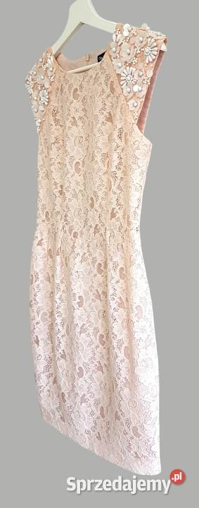 Damska sukienka koronkowa pudrowy róż na Chrzanów