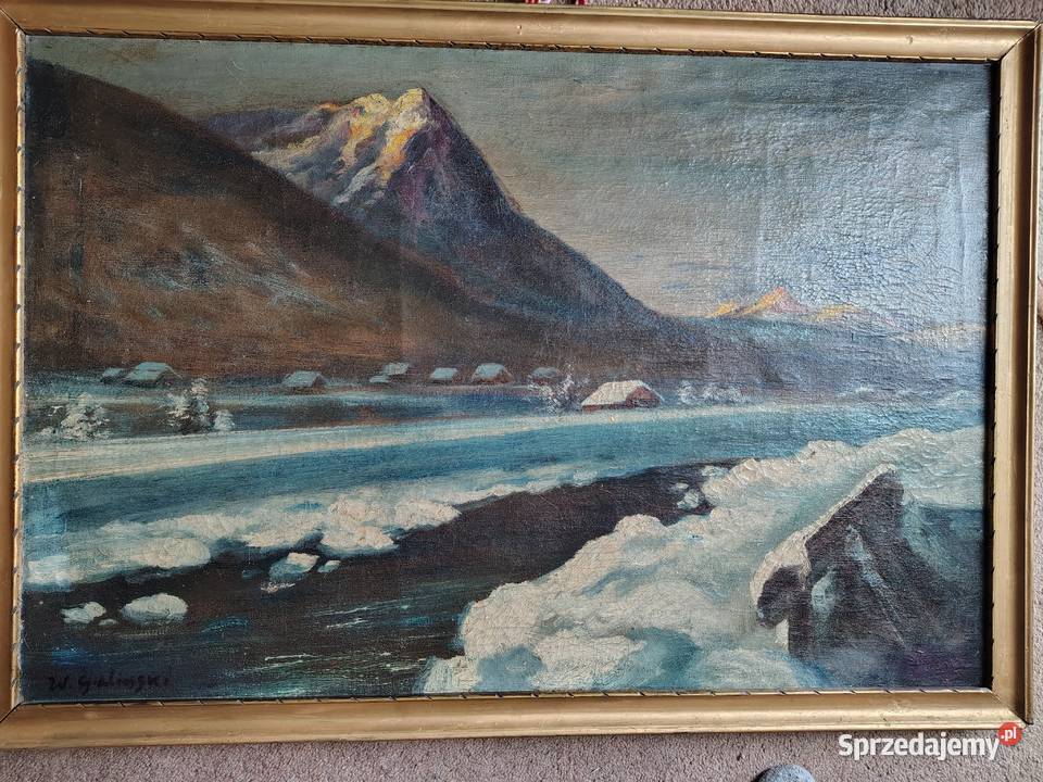 Stary przedwojenny obraz olejny Tatry Kartuzy