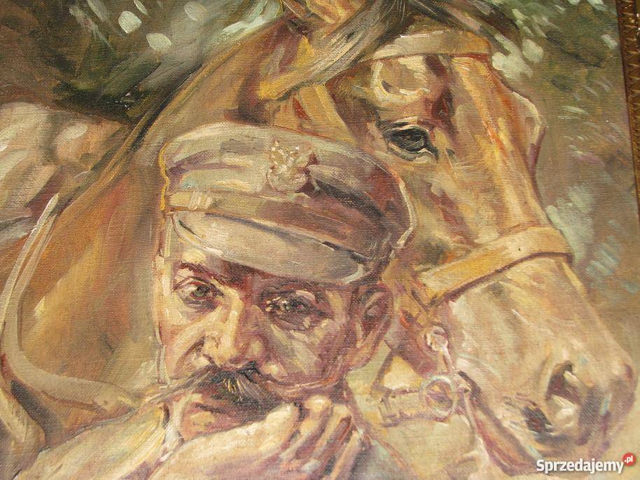 1928 PATRIOTYCZNY OBRAZ JÓZEF PIŁSUDSKI I KOŃ Kraków sprzedam