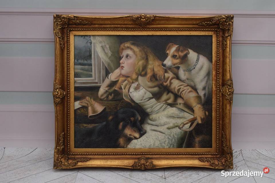 Portret Dziewczynki z PIESKAMI PIES Obraz Olejny Kraków