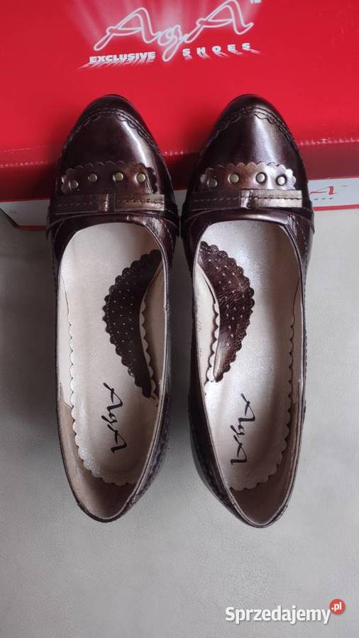 Skórzane brązowe półbuty czółenka damskie 36 AgA Olkusz