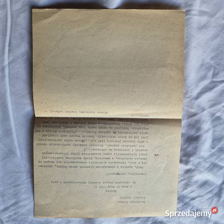 Dokument LWP 1942r GL Gwardia Ludowa Dowództwo Brzesko