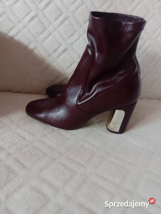 37 ZARA Bordowe fioletowe Botki z ozdobnym Kraków