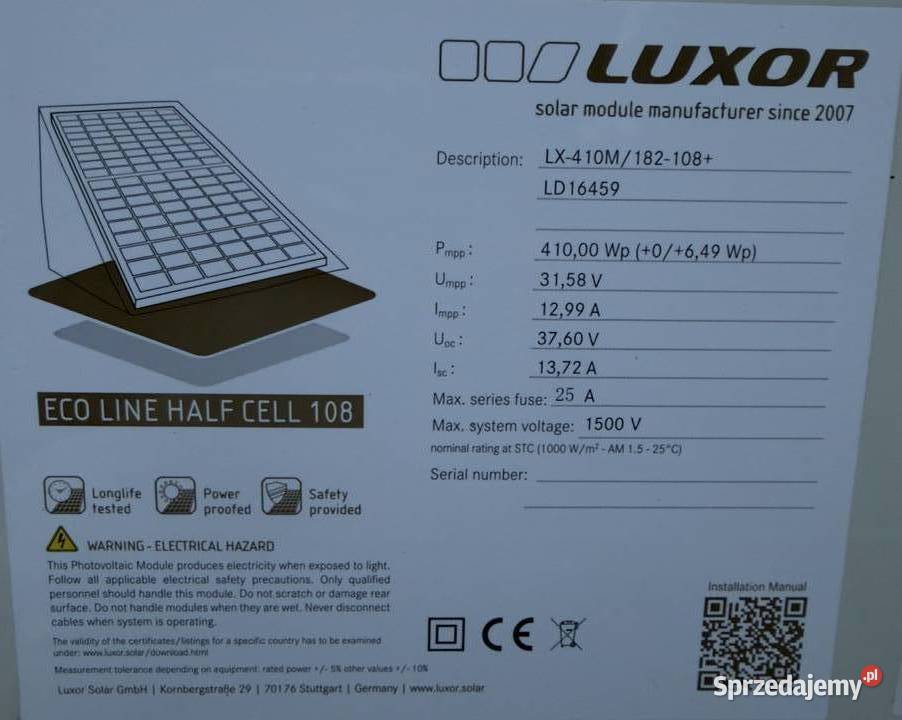 Panel Fotowoltaiczny LUXOR 410W Black Szczecin