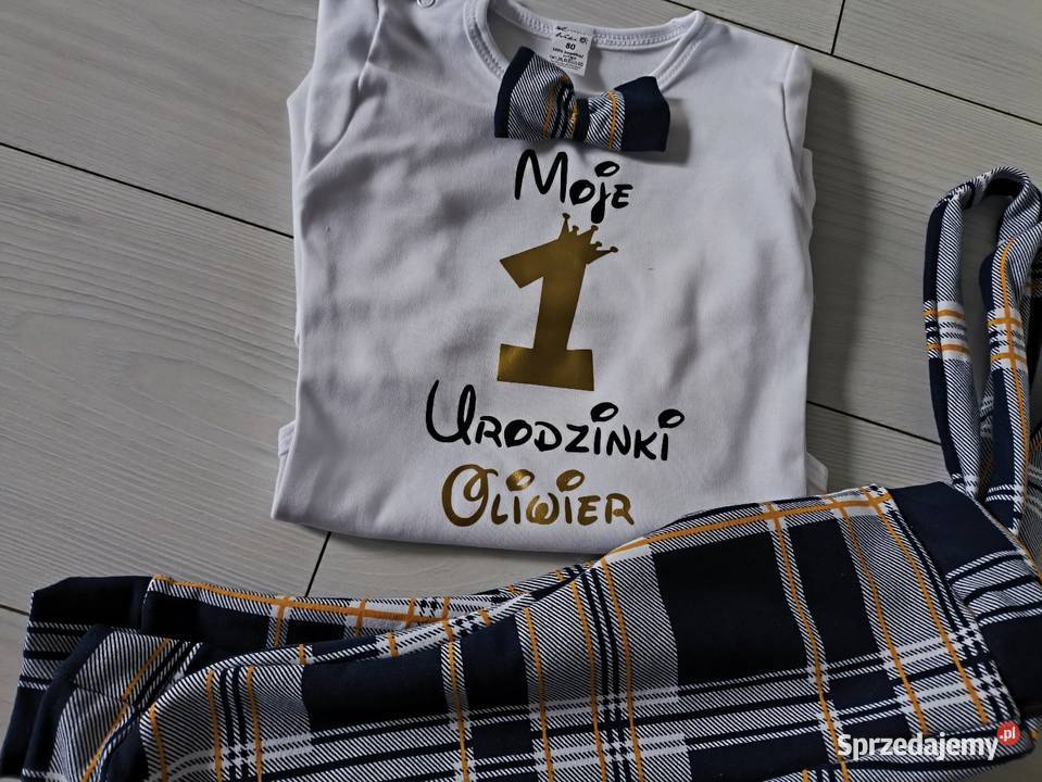 Komplet granatowa kratka na roczek chłopca Wieluń