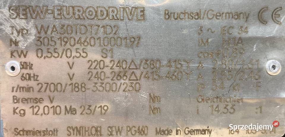 motoreduktor przekładnia 055kW 188obr 3fazowy