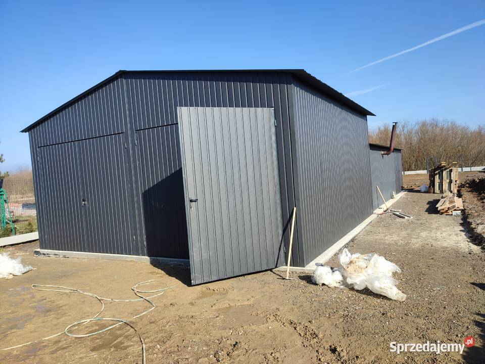 Garaż blaszany Grafitowy z zadaszeniem boczn Jawor