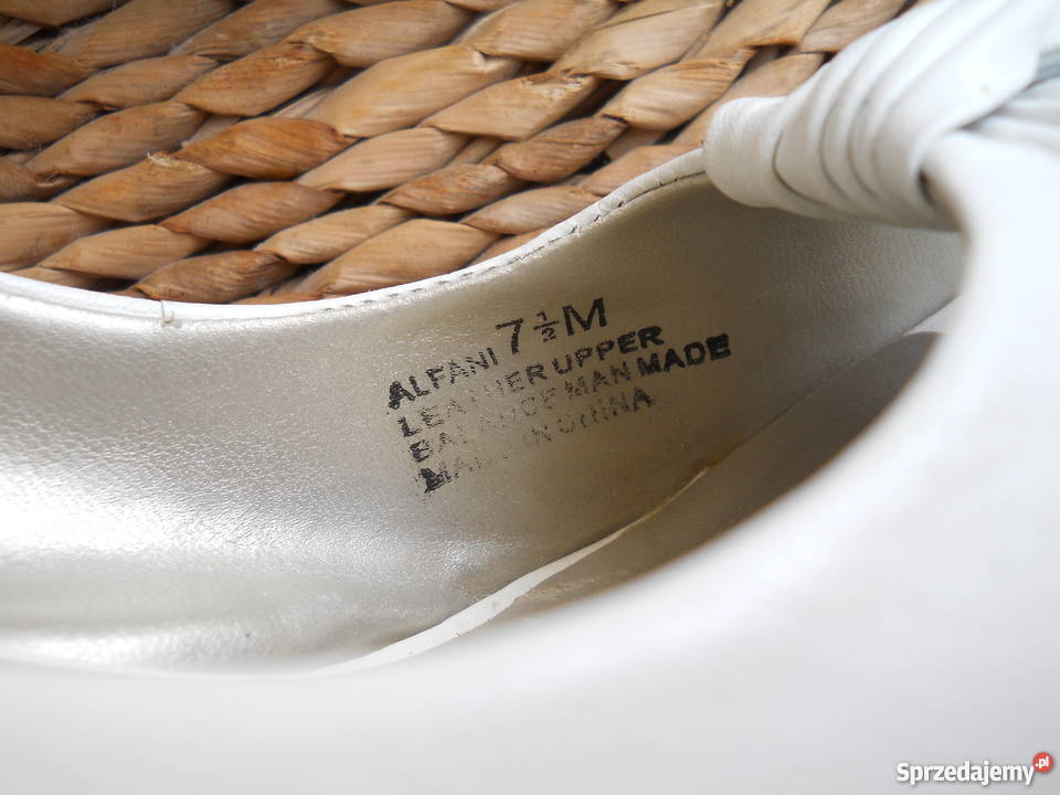 ALFANI 100 Skóra Piękne Sandały Koturn Białe Łęczna