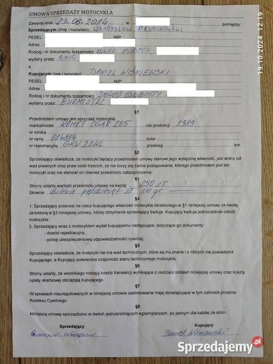 Rama ROMET OGAR 205 zarejestrowana dokumenty Parczew