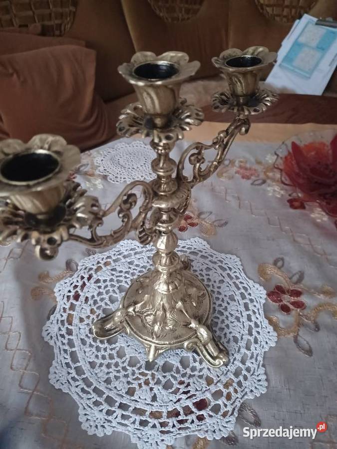 Piękny masywny mosiężny świecznik Świeczniki Poznań sprzedam