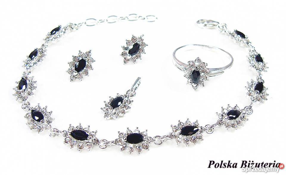 PRZEPIĘKNY SREBRNY KOMPLET Z SZAFIRAMI
