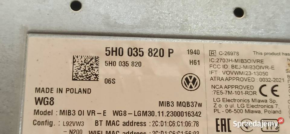 VW GOLF VIII 8 HB CZYTNIK NAWIGACJI 5H0035820P osobowe