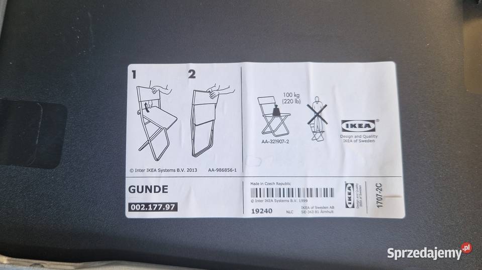 Krzesło składane Gunde z Ikea czarne mazowieckie Warszawa