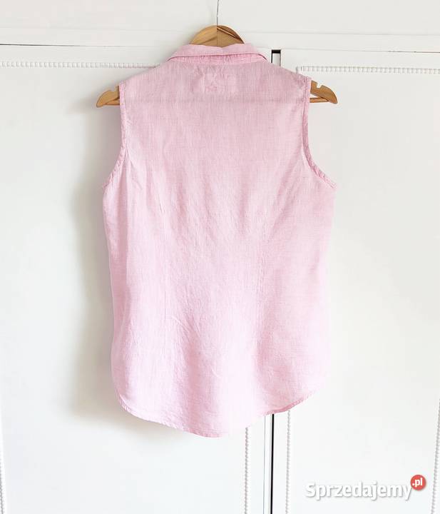 Różowa koszula bluzka lniana M 38 na guziki len bez rękawa Bluzki i koszule Szczecin