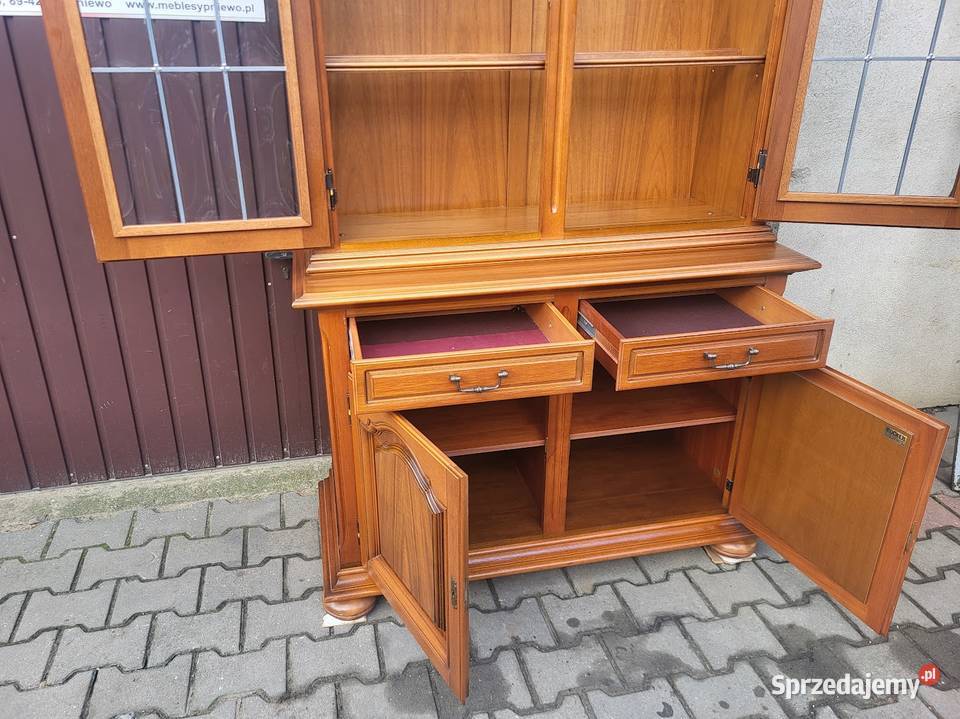 ładna witryna biblioteka orzechowa z szufladami Sypniewo