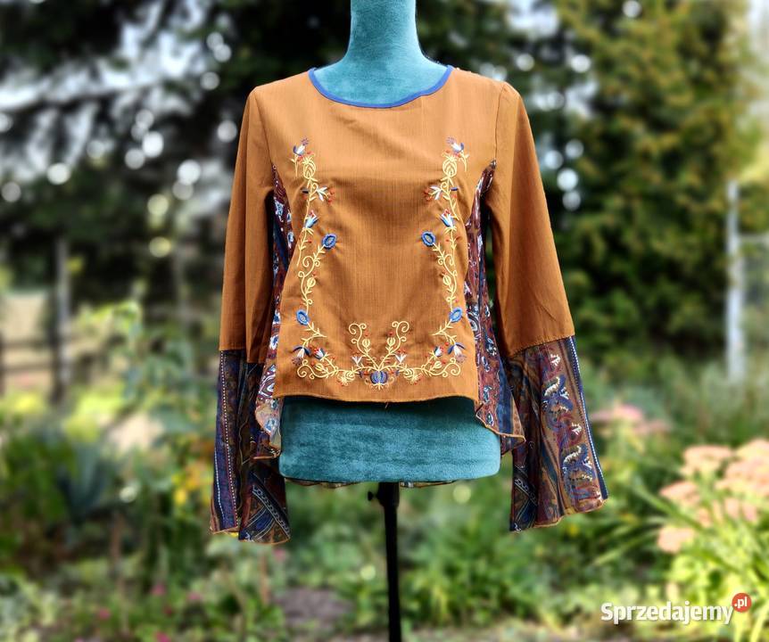 Bluzka L 40 hippie boho folk haft rękawy dzwony zachodniopomorskie Szczecin
