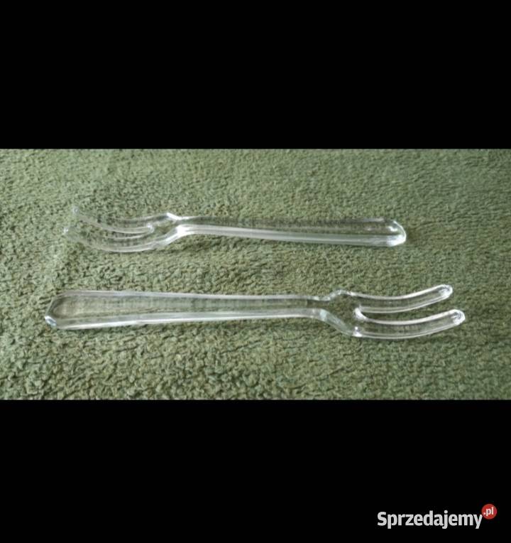 Dwa duże szklane widelce do sałaty 215 PRL śląskie Katowice