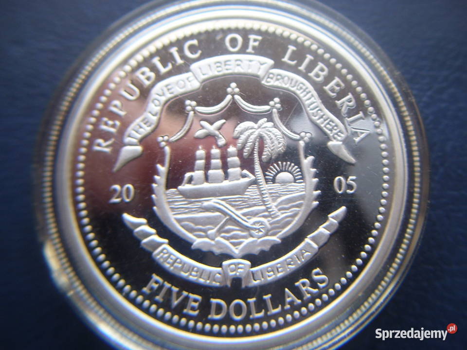 Stare monety 5 dolar 2005 Liberia stan menniczy Lesko