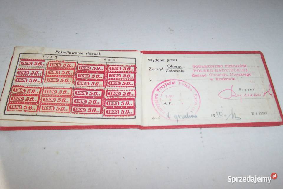 Legitymacja członkowska Towzrzystwo Przyjaźni Kraków