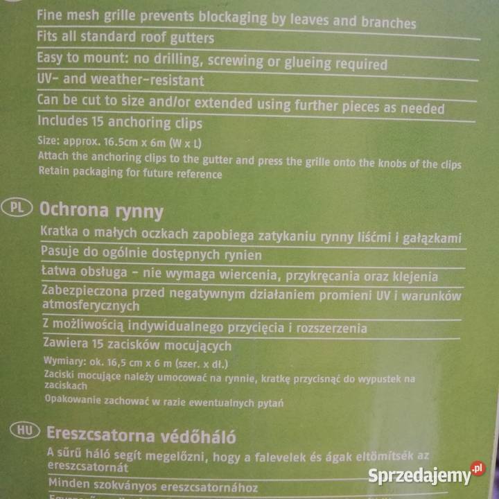 Siatka ochronna na rynnę 6m rynny Sieradz