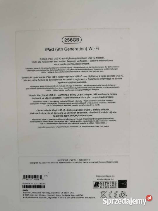Tablet Apple iPad 9 generacji 256 GB Kraków sprzedam