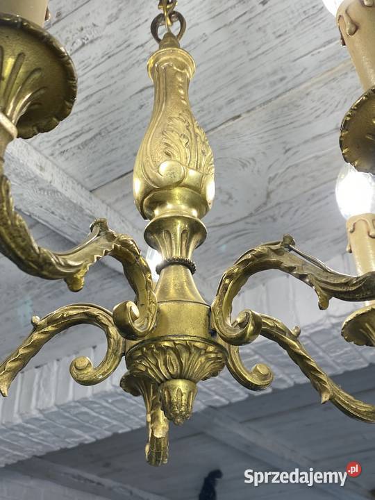 Francuski Żyrandol 23 mosiądz 5ram Antyk