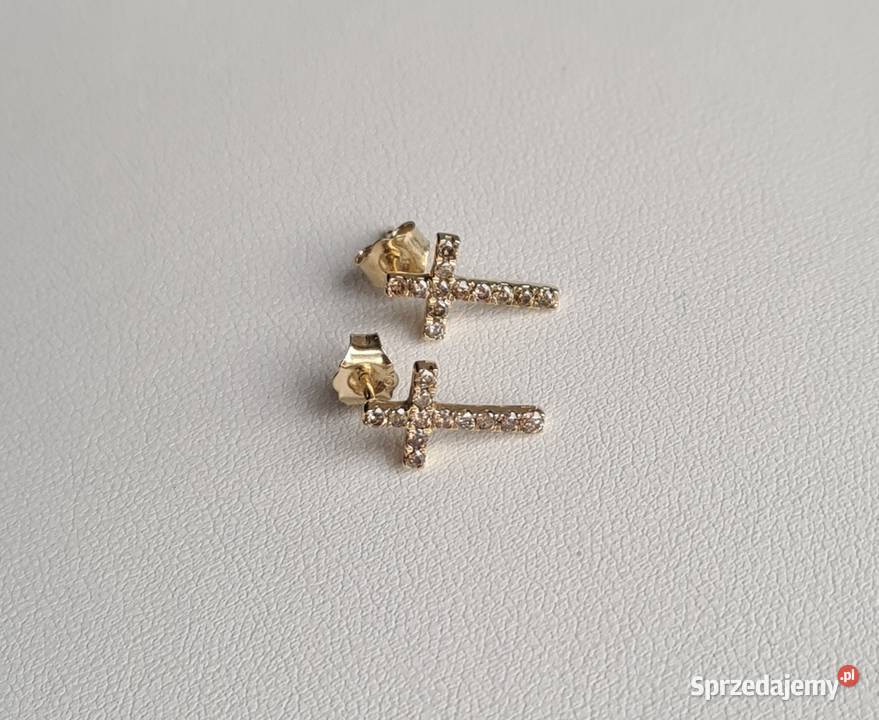 Złote kolczyki z diamentami krzyżyki certyfikat Otwock