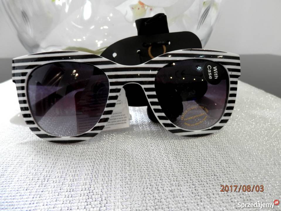 Okulary Przeciwsłoneczne Graficzne Białe Czarne Łomża
