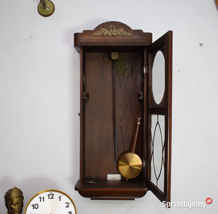 Stary zegar wiszący Junghanas sygnowany witraż dolnośląskie Świdnica