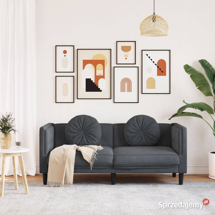 Sofa 2osobowa z poduszkami ciemnoszara aksamit Warszawa