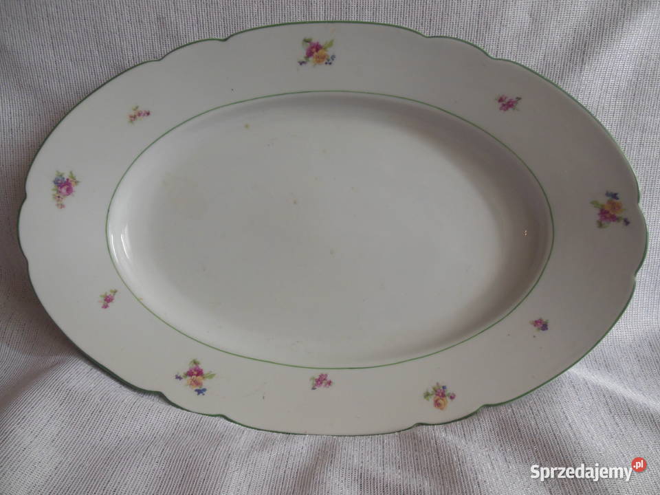 Talerz duży owalny w różyczki Ćmielów PRL Kielce