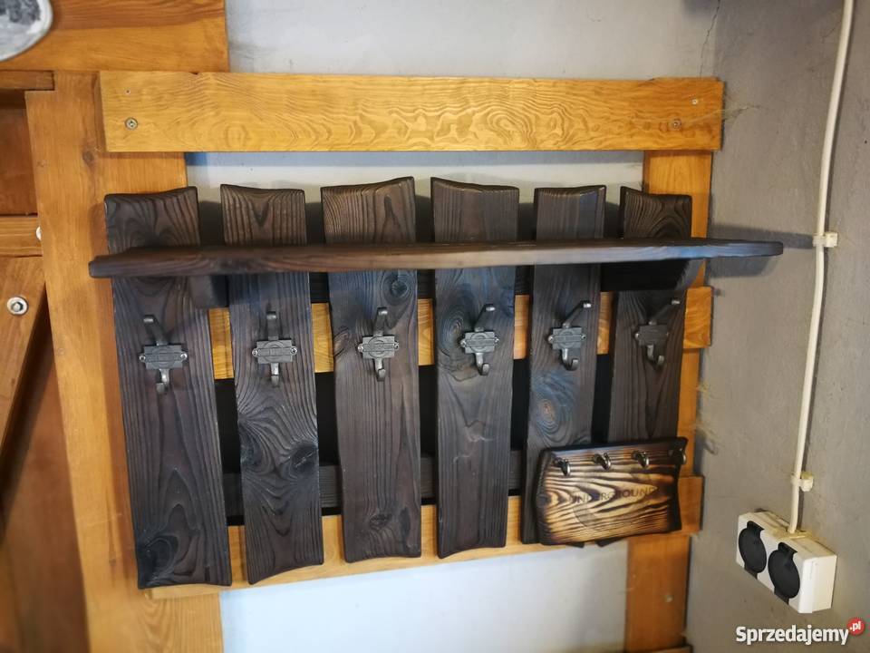 Wieszak drewniany vintage rustykalny loft ogniem Krasów