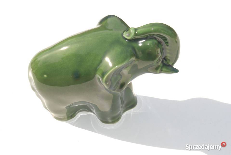 Stara figurka słonia słoń porcelana zielony Porcelana i szkło śląskie Cieszyn