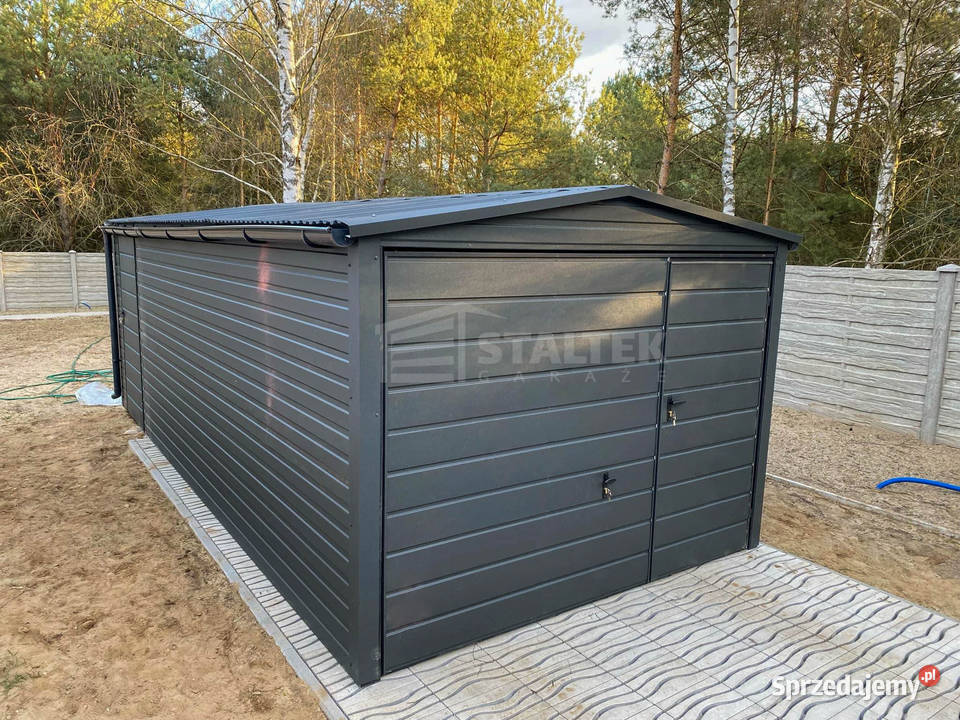 Garaż blaszany 3x6m Brama uchylna drzwi Antracyt
